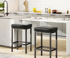 Bar Stools Set of 2, 66 cm Bar Stool, Bar Stool, Black, Leather Bar Stool, 6 cm Thick Cushion Bar Chair Set of 2, Kitchen Chairs with Metal Frame