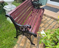 Garden Bench Cast iron fully restored seat outside outdoor garden sitting treated timber decorations, furniture patio  decking, home house cottage ignore flowers pots plants, garden statue chair  swing patio heater bbq hammock sun  farm shop gift
