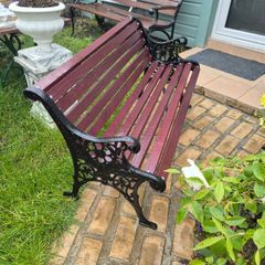 Garden Bench Cast iron fully restored seat outside outdoor garden sitting treated timber decorations, furniture patio  decking, home house cottage ignore flowers pots plants, garden statue chair  swing patio heater bbq hammock sun  farm shop gift