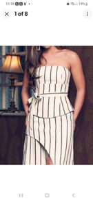 C/Meo Collective white and navy striped corset style dress