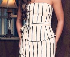 C/Meo Collective white and navy striped corset style dress