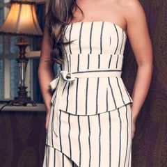 C/Meo Collective white and navy striped corset style dress