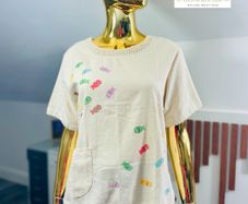 Textured cotton linen blend top with prints