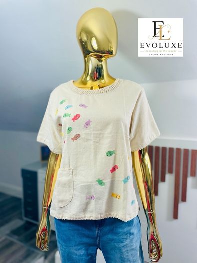 Textured cotton linen blend top with prints