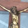 16" Mid Century Brass Christ on Mahogany cross Image 6