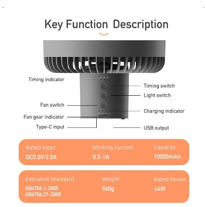 BRAND NEW Stand Air Cooling Fan with Night Light Outdoor Camping