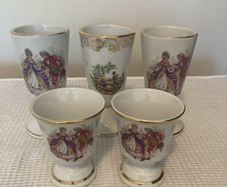 6 Vintage French Porcelain Wine & Sherry/Port Goblets