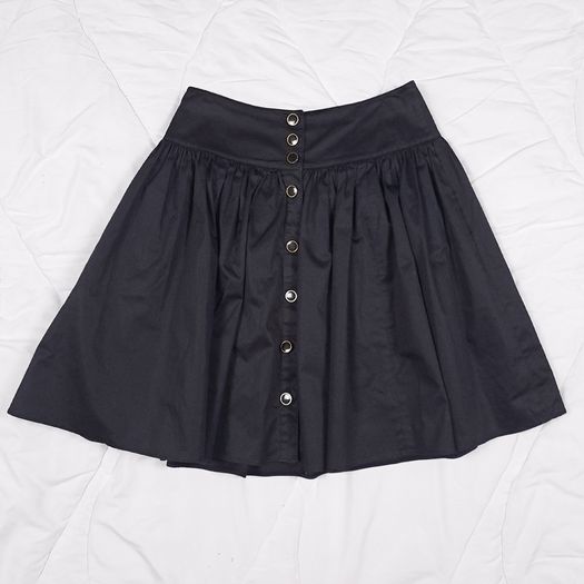 Reiss Black Button Front Gathered High Waisted Flared Mini Skirt 6UK/34EU
