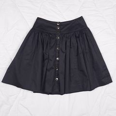 Reiss Black Button Front Gathered High Waisted Flared Mini Skirt 6UK/34EU