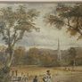 Unsigned Antique 19th century English school watercolour pastoral Landscape with church spire and figures Image 5