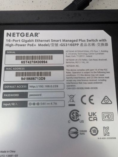 Netgear Gs316epp 16-port Gigabit Poe+ Switch 231w - Mint