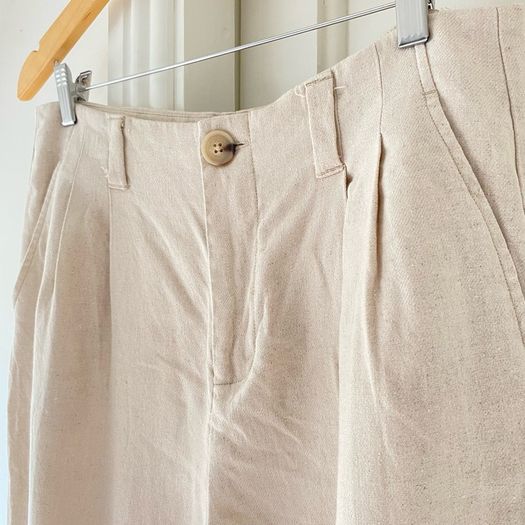 Stradivarius Wide-Leg Linen Blend Pleated Trousers Ecru Beige