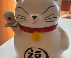 Lucky Cat Ceramic Cookie Jar with Lid