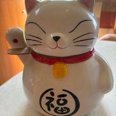 Lucky Cat Ceramic Cookie Jar with Lid