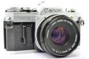 Canon AE-1 Silver/ Chrome 35mm SLR Film Camera with fast Canon FD 50mm f1. 8 FDn, Recently FULLY SERVICED and in Good Condition.