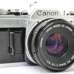 Canon AE-1 Silver/ Chrome 35mm SLR Film Camera with fast Canon FD 50mm f1. 8 FDn, Recently FULLY SERVICED and in Good Condition.