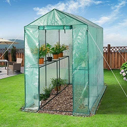 Foil Greenhouse Tomato House Plant House with 4 Shelves Roll-Up Door