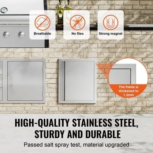 Door, 457x533 mm Single Outdoor Kitchen Door, Stainless Steel Flush Mount Door, Wall Vertical Door with Recessed Handle