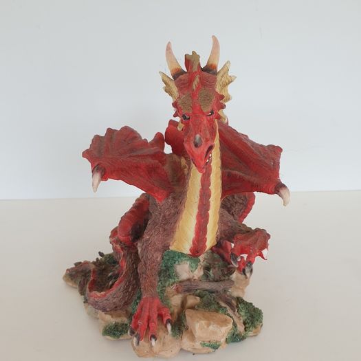 Red dragon figure on rock ceramic 19 cm high
