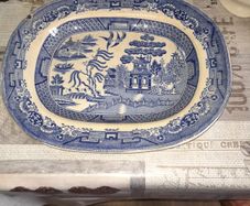 Victorian Very Large Antique Blue and White Food Serving Platter, postage available on all my items