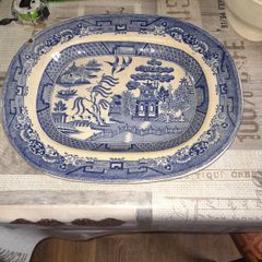 Victorian Very Large Antique Blue and White Food Serving Platter, postage available on all my items