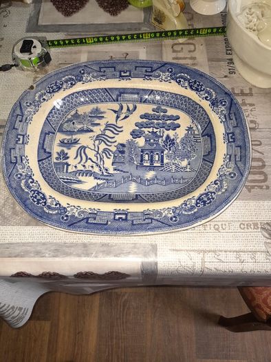 Victorian Very Large Antique Blue and White Food Serving Platter, postage available on all my items