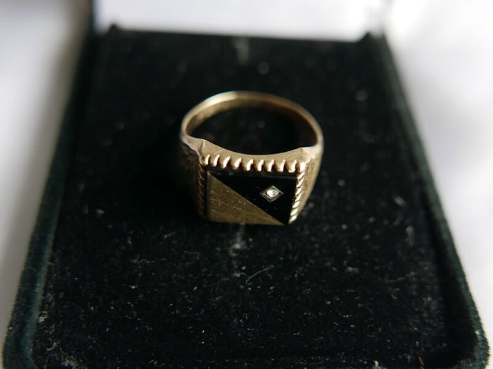 Mens Ring Signet Genuine Solid 9Ct Yellow Gold Onyx 3,3g size S1/2