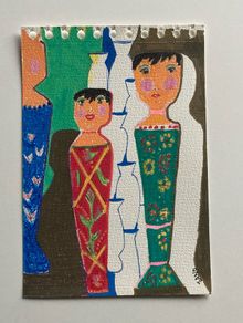 Original drawing original art Peg dolls Figurative artcontemporary Irish Art abstract painting