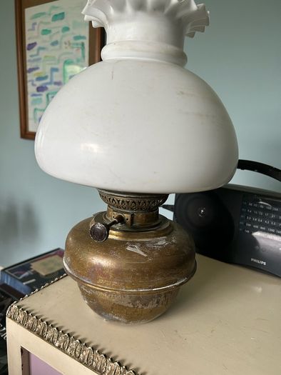 Vintage Brass Oil Lamp With Globe.