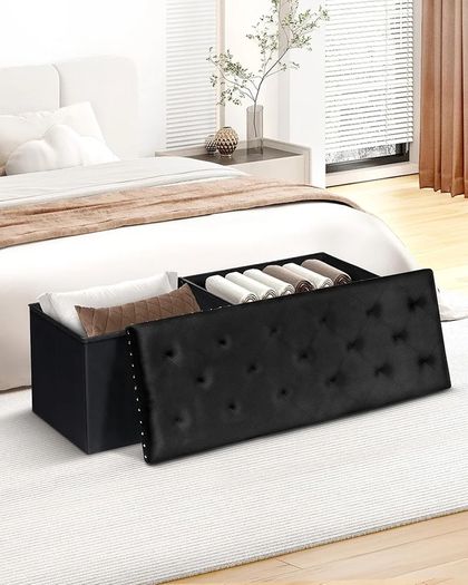 Extra Large Storage Boxes with Lids, Folding Ottoman Bench Seat, Footstool for Living Room,110X40X40cm