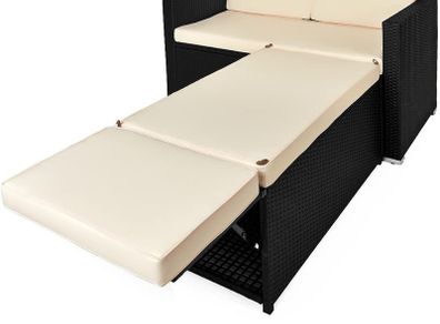 _Polyrattan two-seater sofa incl. Ottoman with storage space sun lounger rattan lounge