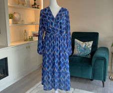Ladies Blue Faux Wrap Midi Dress from Kate & Pippa