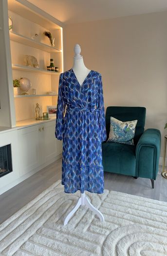 Ladies Blue Faux Wrap Midi Dress from Kate & Pippa