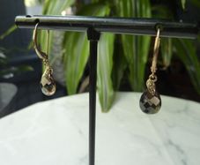 9ct Gold Smoky Quartz and Diamond Drop Earrings, Leverback, 1.58g