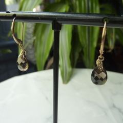 9ct Gold Smoky Quartz and Diamond Drop Earrings, Leverback, 1.58g
