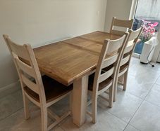 Solid Farmhouse Dining Table, 4 Chairs & Bench