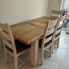 Solid Farmhouse Dining Table, 4 Chairs & Bench