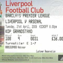 Liverpool vs Arsenal Ticket Stub - April 21, 2009 - Arshavin 4 Goals - 0013