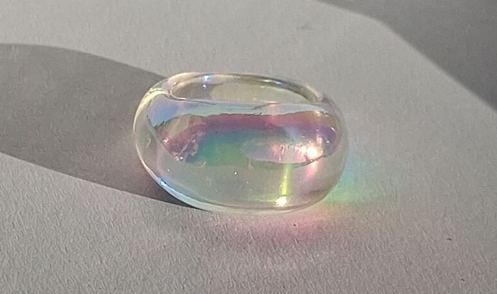 Colourless Pearly Iridescent Resin Ring