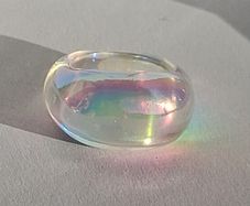 Colourless Pearly Iridescent Resin Ring