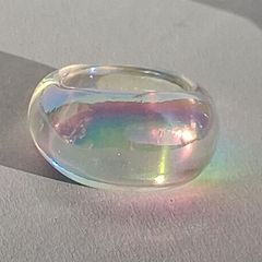 Colourless Pearly Iridescent Resin Ring