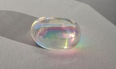 Colourless Pearly Iridescent Resin Ring