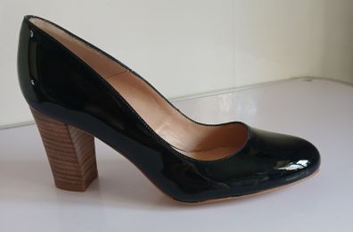 Xaira Black Patent Leather Block Heels Size UK2 EU35 New With Box Shoes CAN POST