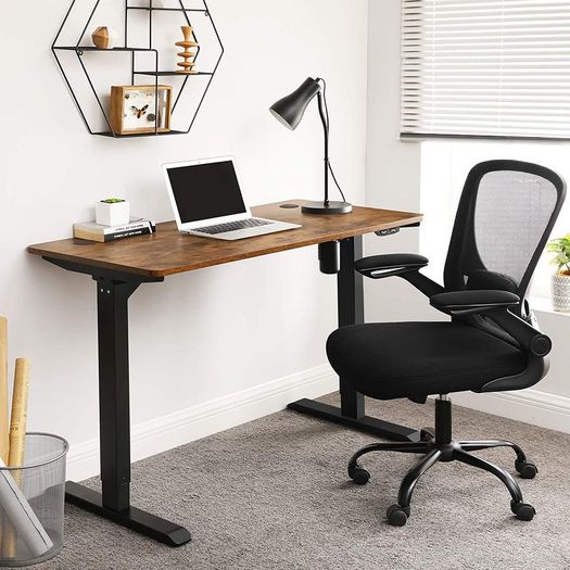 _Electric Desk, Height-Adjustable, Desk Stand, Table Frame with Motor, 120 x 60 x (73-114) cm, Steel, Vintage Brown/Black