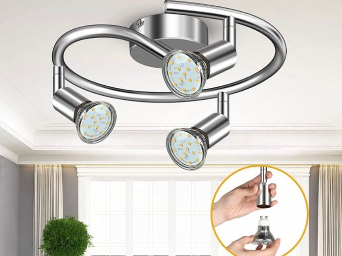 LED Ceiling Light Round Rotatable,3 Way Modern Ceiling Spotlight for Kitchen, Living Room and Bedroom, Complete with 3X 3.5W GU10 LED Light Bulbs (MULTIPLE COLOURS)
