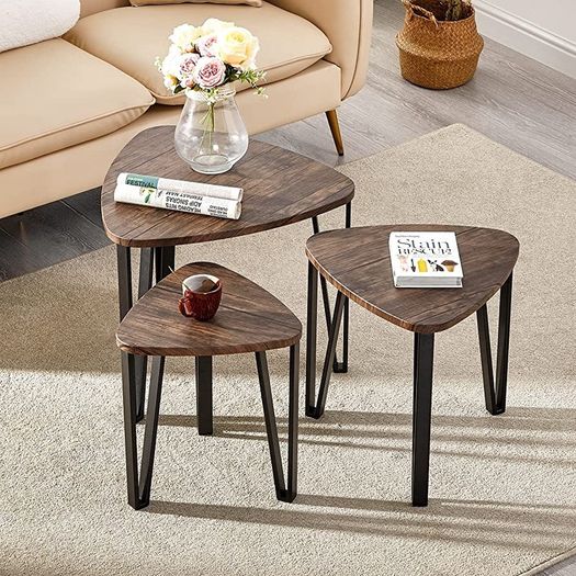 Nest of Table Easy Assembly Industrial Nesting Table Set of 3 Coffee Tables End Side Tables for Home and Office (FREE SHIPPING)