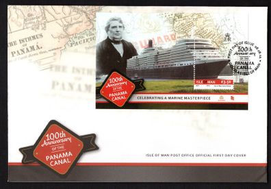 2014 Isle of Man Centenary of Panama Nala (Showing Queen Elizabeth Liner in Panama) Miniature Sheet Commemorative Stamp First Day Cover (FDC)