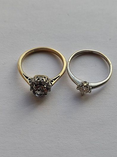Small size: 18 CT Gold Diamond ring 450 euro and  18 CT Diamond, Iolite ring 450 euro