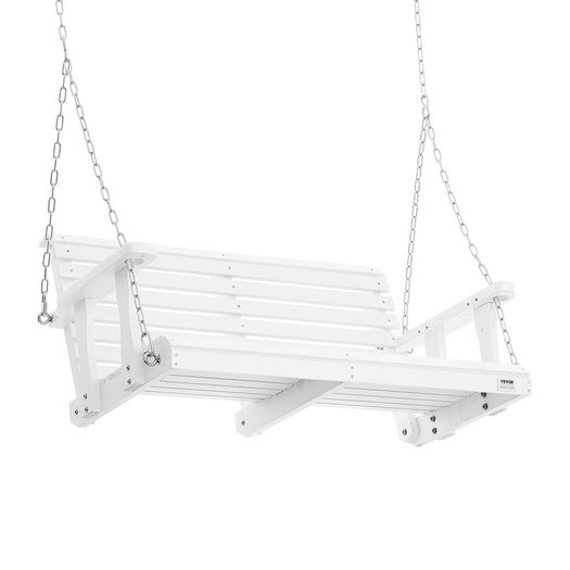 Wooden Porch Swing 4 ft, Patio bench swing for Courtyard & Garden, Upgraded 880 lbs Strong Load Capacity, Heavy Duty Swing Chair Bench with Hanging Chains for Outdoors, White