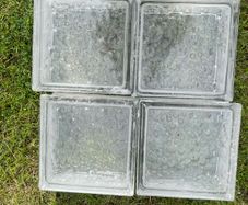 vintage/reclaimed glass building blocks with a bubble/textured pattern.